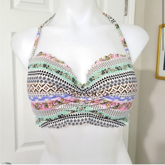 Victoria's Secret Scalloped Getaway Halter top Underwire Metallic Print 36DD - Picture 2 of 5